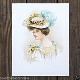 Yellow Daisy EASTER HAT Victorian Lithograph Print 1908 