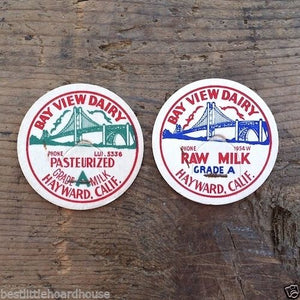 BAY VIEW DAIRY Raw Pasteurized Milk Caps 1930s