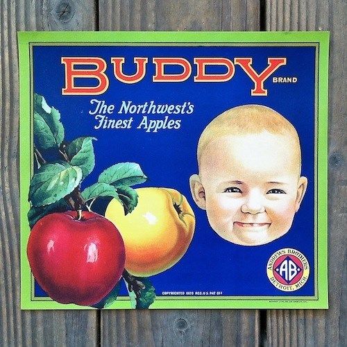 BUDDY APPLES Fruit Crate Box Label 1920s