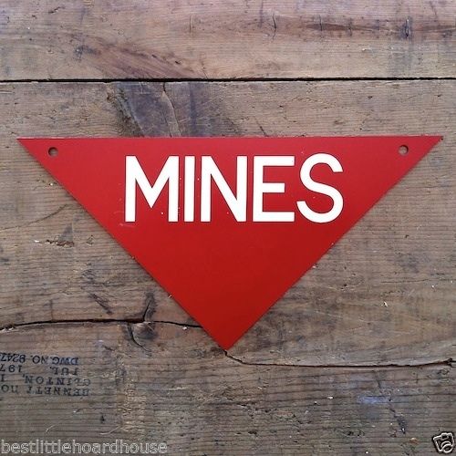 MINES SIGN Military Warning Field Marker 1960s 