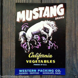 MUSTANG CALIFORNIA VEGETABLES Crate Box Label 1950s