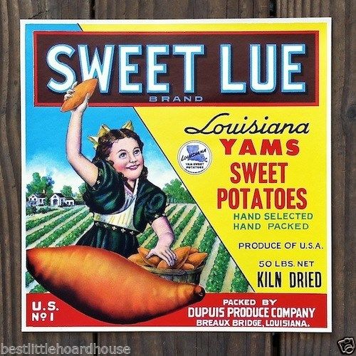 SWEET LUE YAMS SWEET POTATOES Vegetable Crate Label 1950s