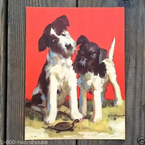PUZZLED PUPS Art Lithograph Print 1930s