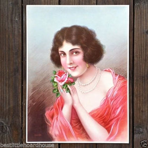 ROMANTIC LADY Art Lithograph Print 1920s