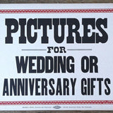 PICTURES FOR WEDDING Cardboard Sign 1900s