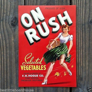 ON RUSH VEGETABLE Crate Box Label 1950s