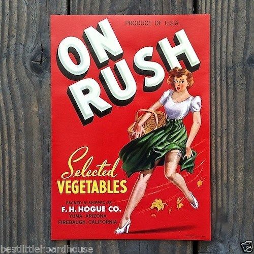 ON RUSH VEGETABLE Crate Box Label 1950s