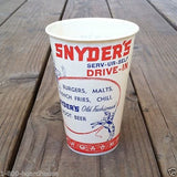 SNYDER'S DRIVE-IN Restaurant Soda Cup 1950s