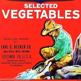 GOLD RUSH SELECTED VEGETABLE Crate Box Label 1950s