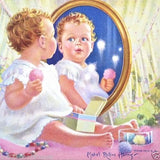 BABY IN MIRROR Art Lithograph Print 1930s