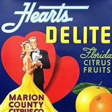 HEARTS DELITE Citrus Fruit Crate Box Label 1940s