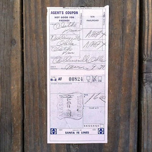 SANTA FE Railroad Railway Train Receipt Ticket 1970s
