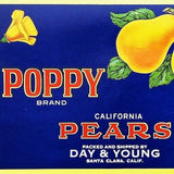 POPPY CALIFORNIA PEARS Fruit Crate Box Label