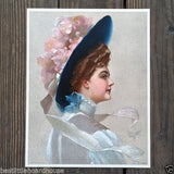 FLOWER HAT Victorian Stone Lithograph Print from 1910