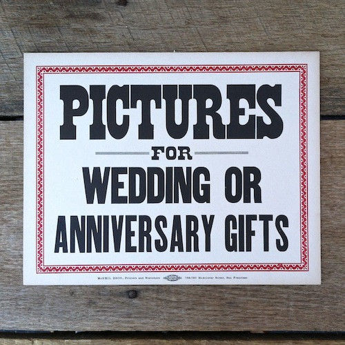 PICTURES FOR WEDDING Cardboard Sign 1900s