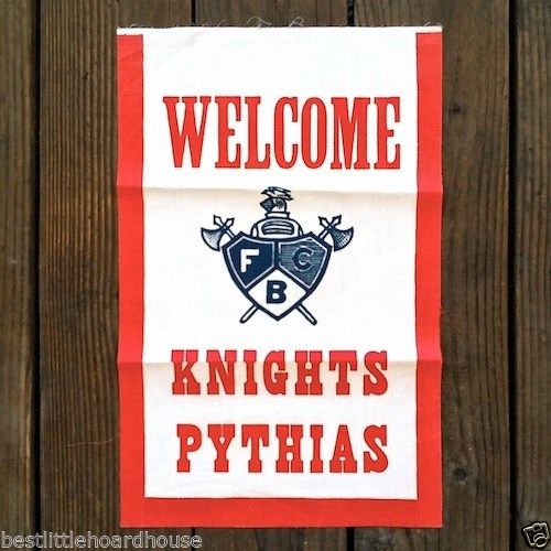 WELCOME KNIGHTS PYTHIAS Fraternal Fabric Banner 1920s