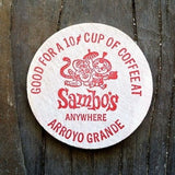 SAMBOS WOODEN NICKEL Free Coffee Tokens 1976