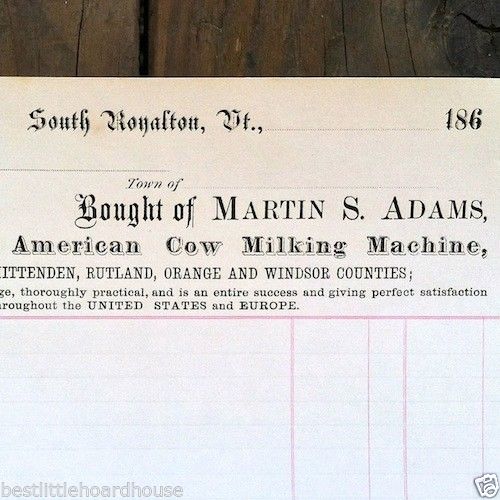 COW MILKING MACHINE Advertising Billhead 1860s