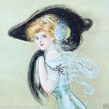 BLACK HAT Victorian Stone Lithograph Print 1909