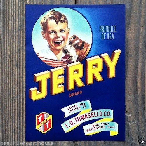 JERRY SELECTED VEGETABLE Crate Box Label 1950s