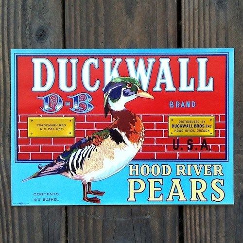 DUCKWALL PEARS Fruit Crate Box Label 1950s