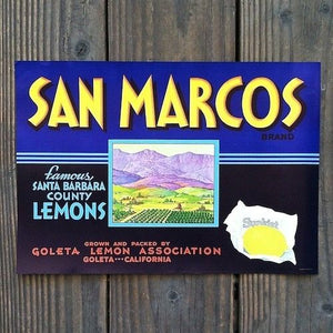 SAN MARCOS SUNKIST LEMON Citrus Crate Box Label