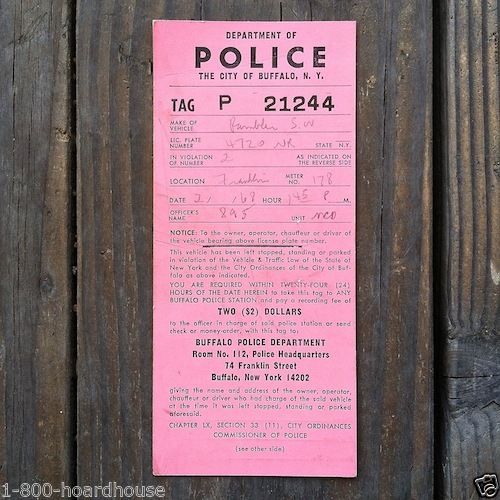 POLICE PARKING TICKETS New York 1960s