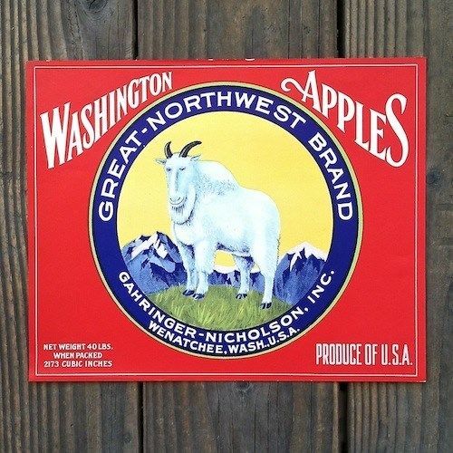 WASHINGTON APPLES Fruit Crate Box Label