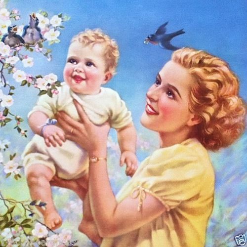 MOTHER WITH BABY Art Lithograph Print 1920s