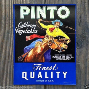 PINTO California Vegetable Crate Label 1950s