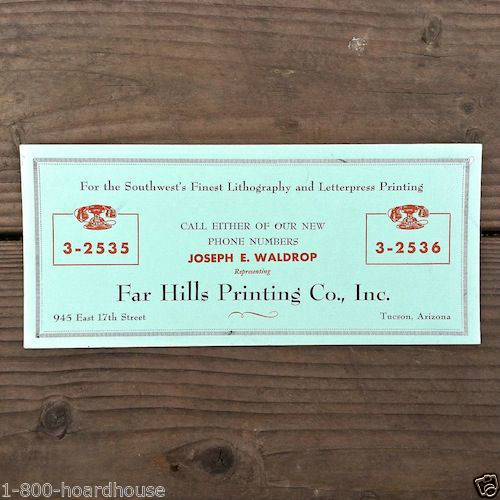 FAR HILLS PRINTING CO Advertising Ink Blotter 1940s