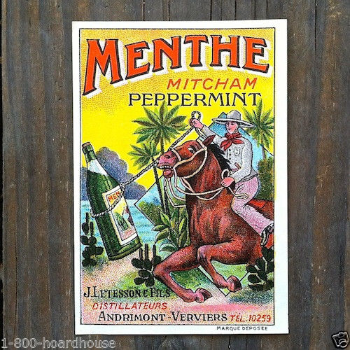 MENTHE MITCHUM PEPPERMINT Box Label 1920s 