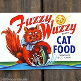 FUZZY WUZZY CAT FOOD Can Label 1950s