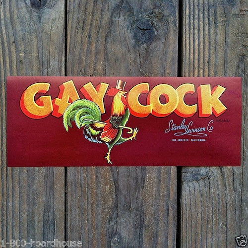 GAY COCK Grape Crate Box Label 1940s