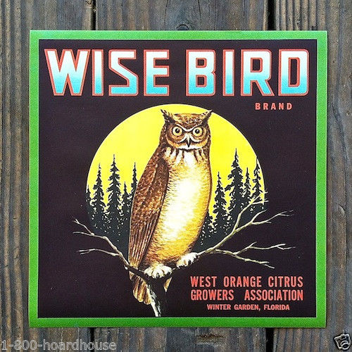 WISE BIRD ORANGE Fruit Crate Box Label 1930s