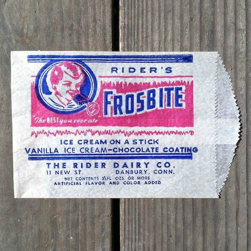 RIDER'S FROSBITE Ice Cream Snack Bag 1940s 