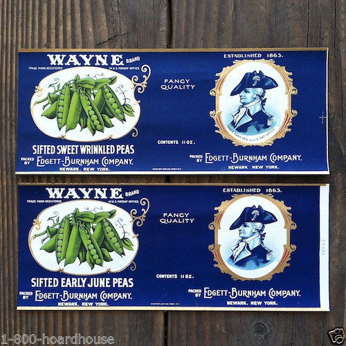 GENERAL WAYNE Vegetable Can Labels 1910s