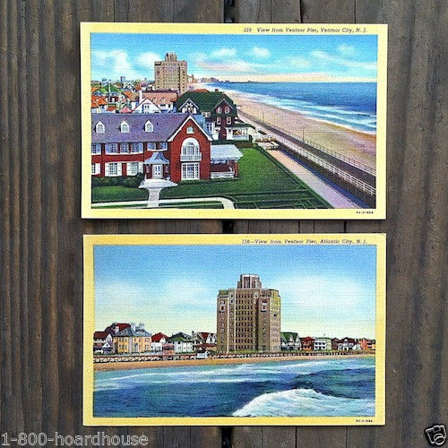 ATLANTIC CITY & VENTNOR PIER Linen Postcards 1930s