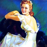 WOMAN FORMAL DRESS Art Lithograph Pinup Print 1940s