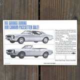  CHEVROLET CAMARO PACESETTER Car Postcard 1967