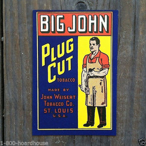 BIG JOHN PLUG CUT Tobacco Chew Label 1920s