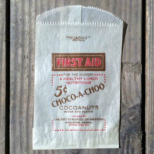FIRST AID CHOCO-A-CHOO COCOANUTS Cand Snack Bag 1930s ...