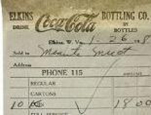 COCA COLA Elkins Bottling Plant Coke Receipts 1940s-50s