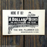 A DOLLAR FOR 9 CENTS Display Coupon Card 1920s