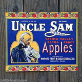UNCLE SAM APPLES Crate Box Citrus Label BLUE 1910s