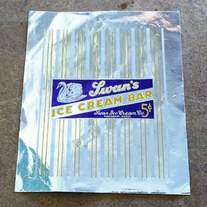 10 Vintage Original SWAN'S ICE CREAM BAR Wrappers Metallic 1950s NOS Used Stock