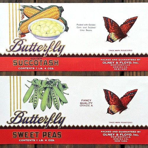 BUTTERFLY Vegetable Can Labels 1920s 