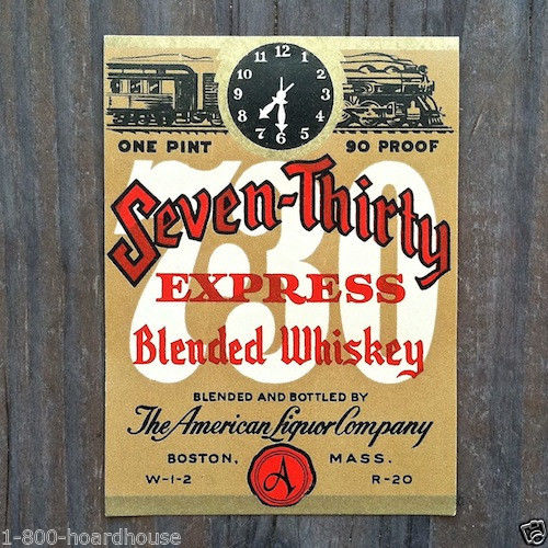 SEVEN-THIRTY EXPRESS WHISKEY Bottle Label 1930s
