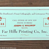 FAR HILLS PRINTING CO Advertising Ink Blotter 1940s