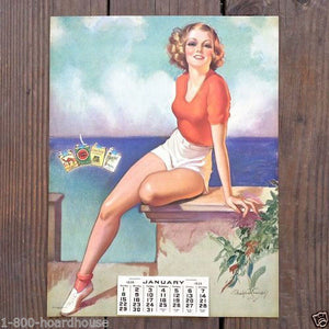 LUCKY STRIKE Accent on Youth Pinup Lithograph Calendar 1939